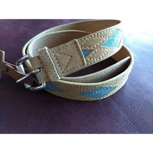 Michael Kors Suede Diamond Cut-Out Belt Womens Tan & Sky Blue Leather Size L NEW